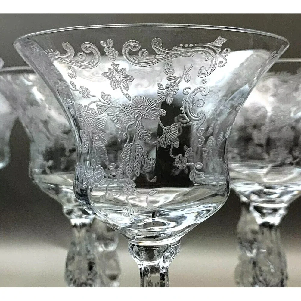 4 Cambridge Chantilly Etch Crystal Elegant Stemware Glasses 3625 Stems 5.75